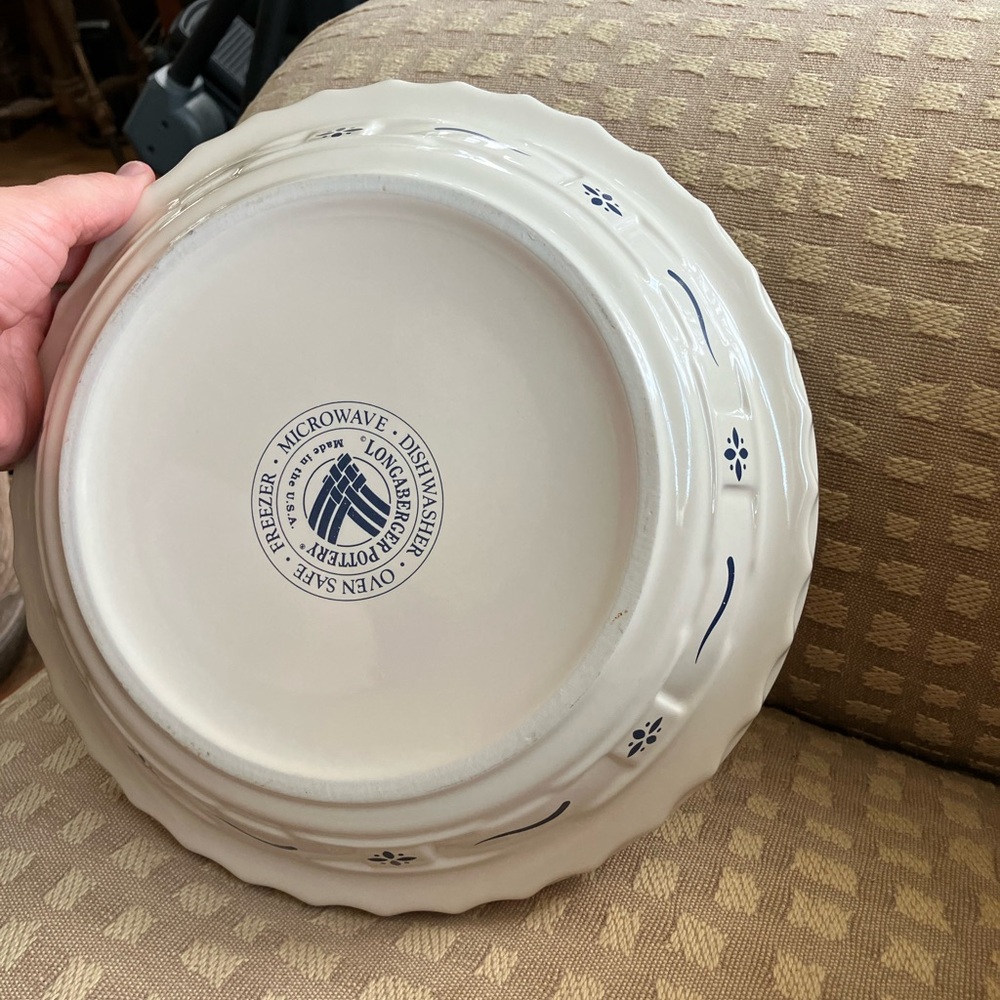 Vintage Longaberger Pottery Off-White Ceramic Pie Pan Plate 10 inches - Picture 12 of 16